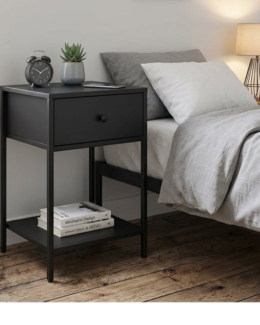 Zvxo Steel Nightstand with Drawer and Shelf 40 x 35 x 58 cm Black - Lifestyle view
