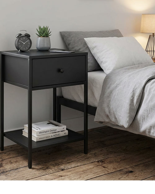 Zvxo Steel Nightstand with Drawer and Shelf 40 x 35 x 58 cm Black - Lifestyle view