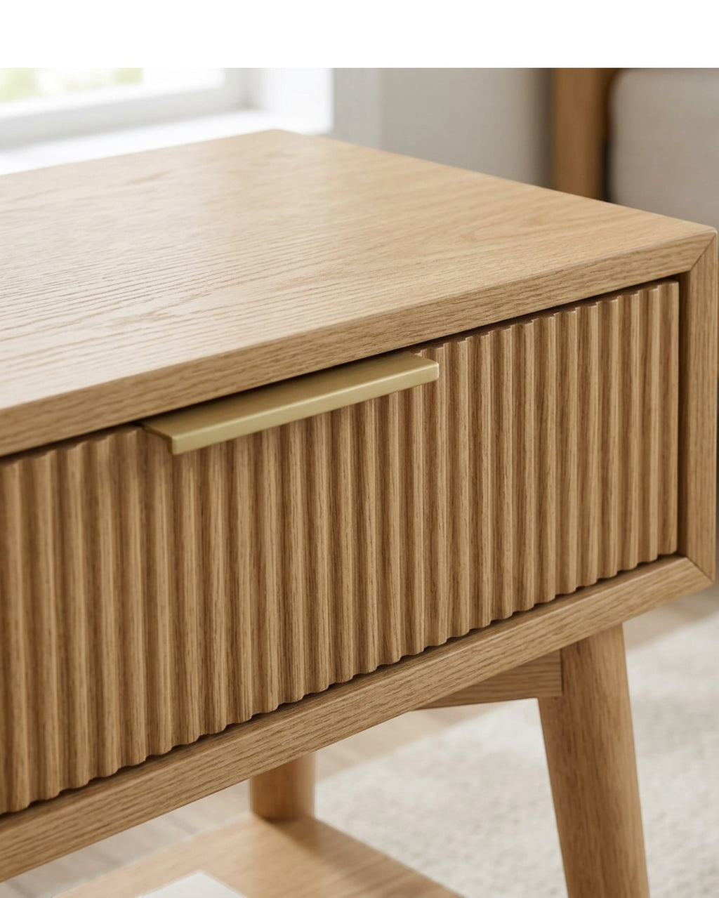 Zvxo Fluted Oak Nightstand with Drawer 45 x 40 x 55 cm - Detail view
