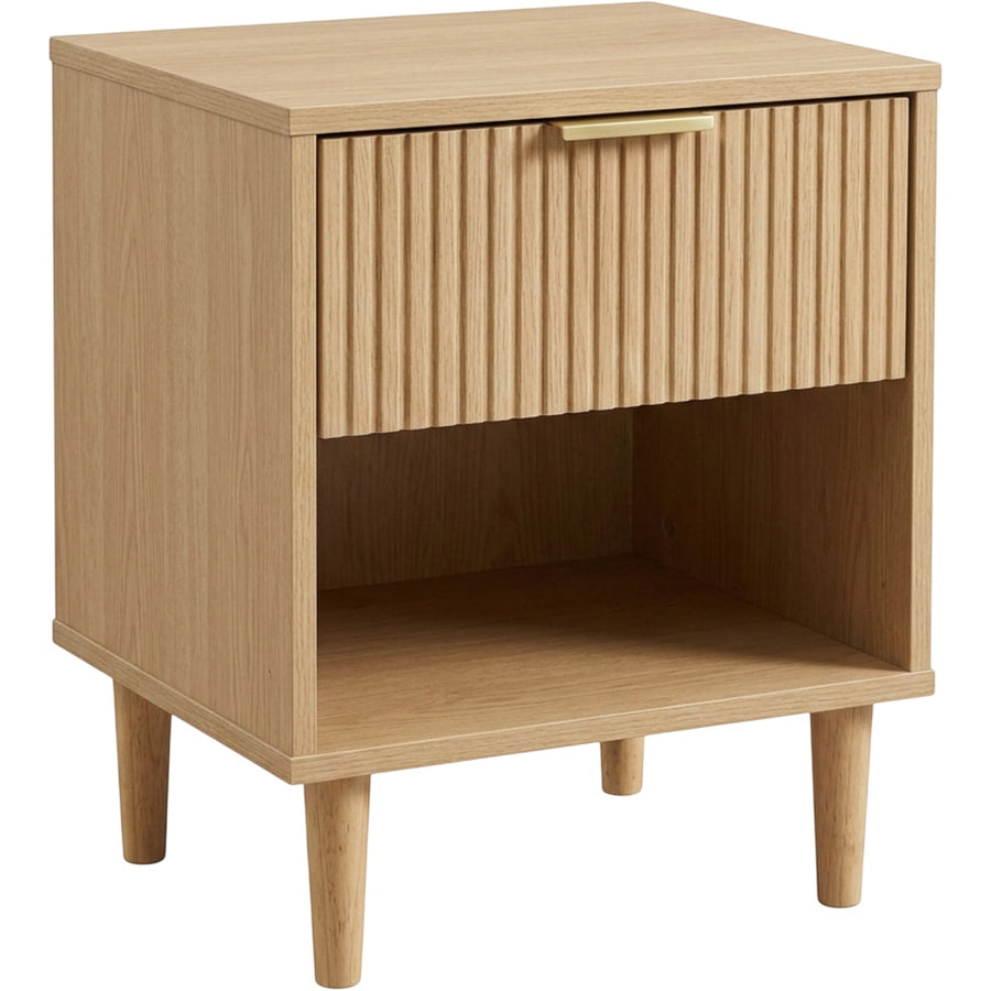 Zvxo Fluted Oak Nightstand with Drawer 45 x 40 x 55 cm