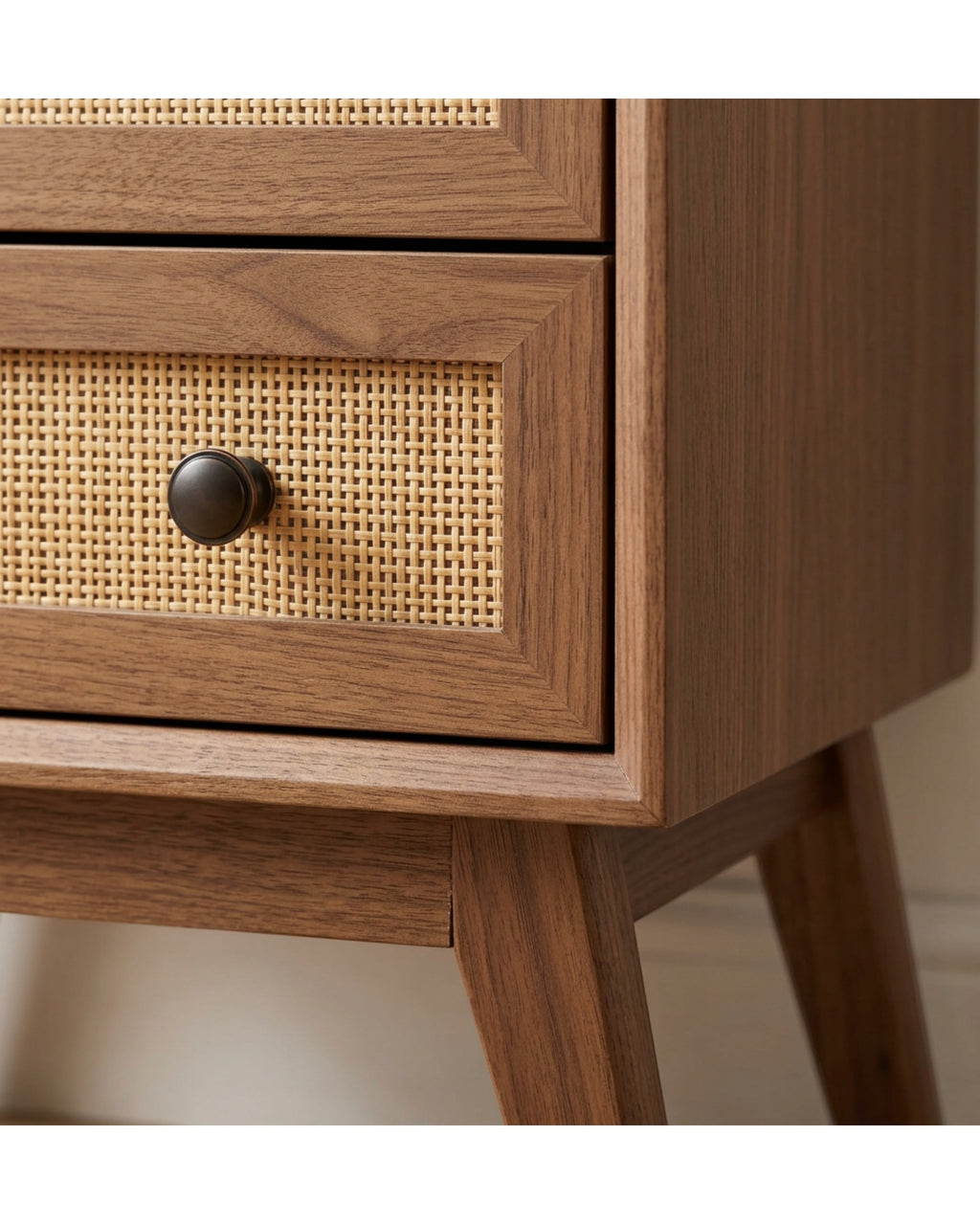 Zvxo Walnut Nightstand with 2 Cane Drawers 50 x 40 x 60 cm - Detail view