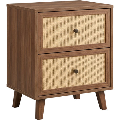 Zvxo Walnut Nightstand with 2 Cane Drawers 50 x 40 x 60 cm - Product view