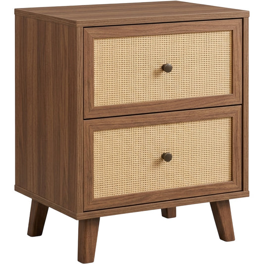 Zvxo Walnut Nightstand with 2 Cane Drawers 50 x 40 x 60 cm - Product view