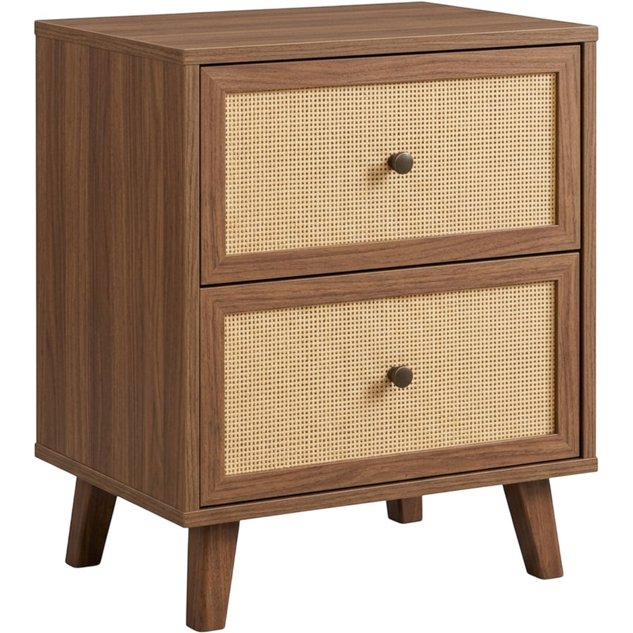 Zvxo Walnut Nightstand with 2 Cane Drawers 50 x 40 x 60 cm